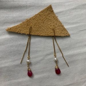 Dainty & Delicate Ruby & Pearl Thread Earrings
